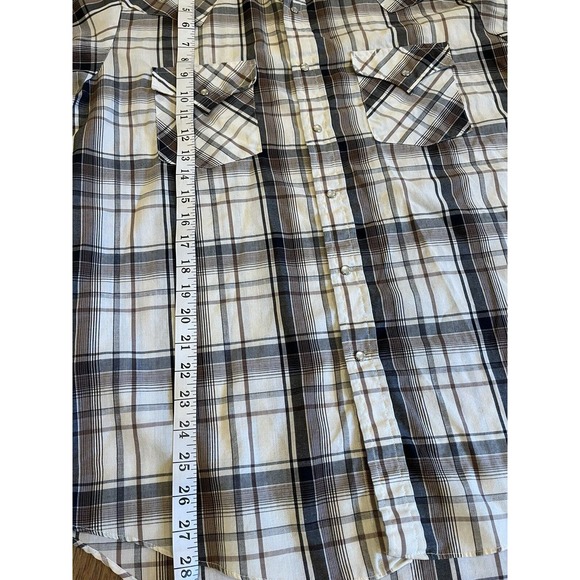 Plains Shirt Western Cowboy Mens M Brown Pearl Snap Short Sleeve Vintage - Picture 6 of 6